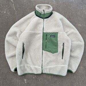 Vintage Patagonia Retro-X Deep Pile Fleece Jacket Mens M Natural Oatmeal Green